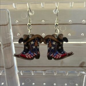 Cowboy Boot Earrings with American Flag Design